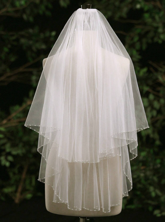 Pearl Embellished Wedding Veil With Hair Comb