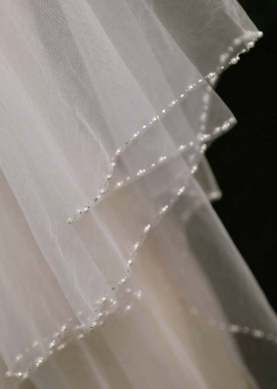 Pearl Embellished Wedding Veil With Hair Comb