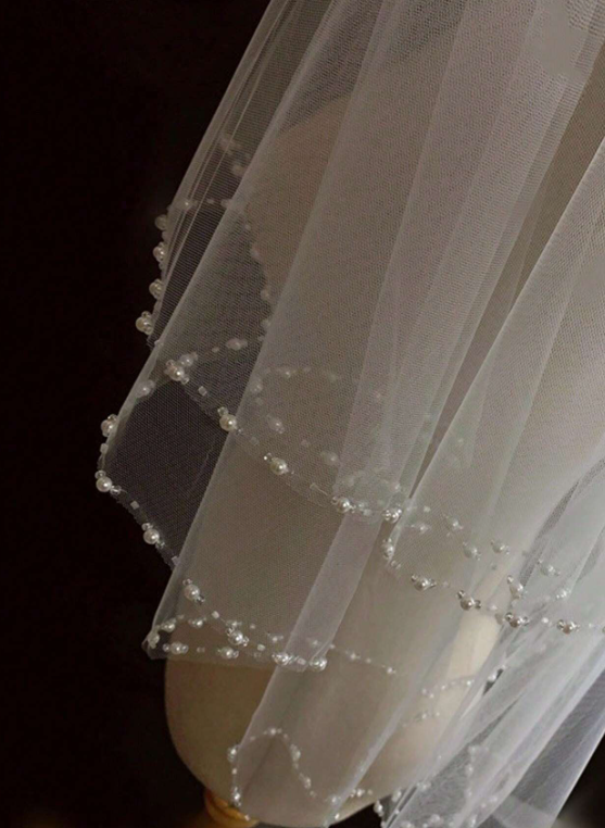 Pearl Embellished Wedding Veil With Hair Comb