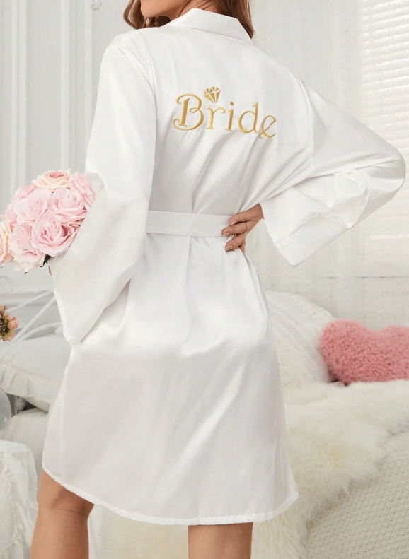 'Bride' Embroidery Belt Satin Robe Preorder