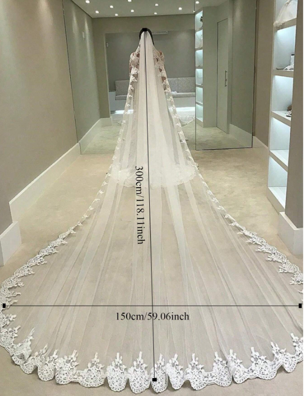 3Meters Full Edge Lace Tulle Bridal Veil