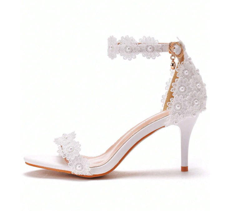 Lace Flower High Heeled Sandals With Ankle Strap