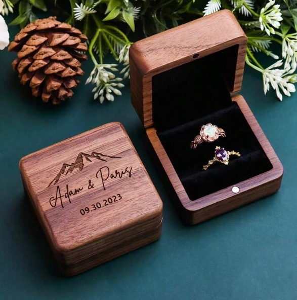 Personalized Wooden Wedding Engagement Ring Box