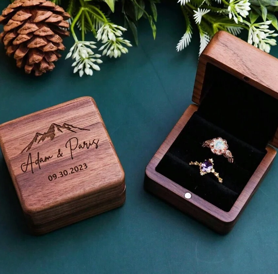 Personalized Wooden Wedding Engagement Ring Box