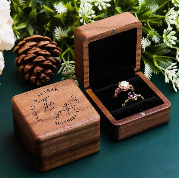 Personalized Wooden Wedding Engagement Ring Box