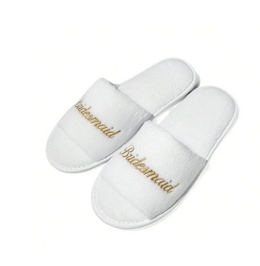 Gold Bridesmaid Embroidered Logo Coral Fleece Slippers