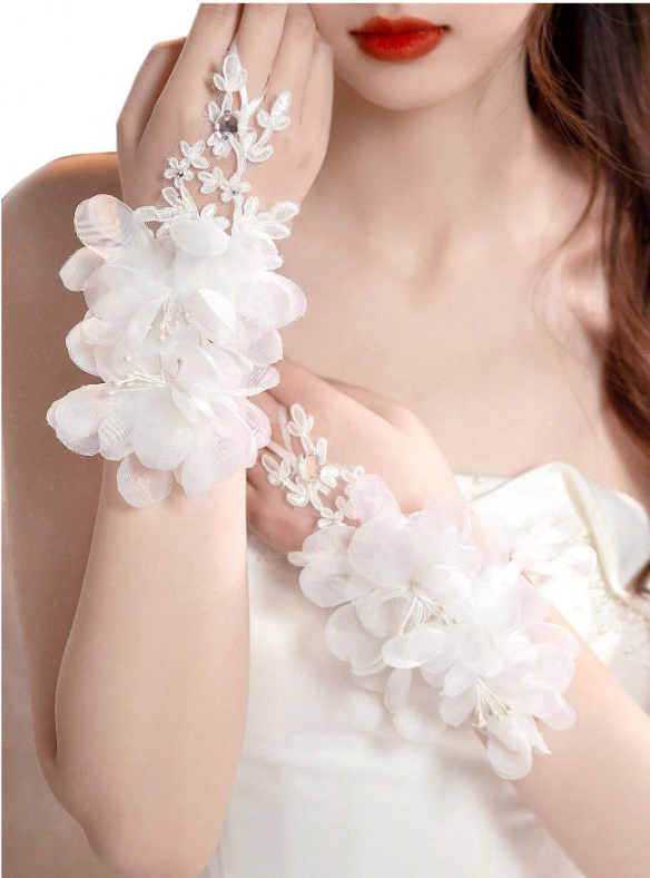 Lace Flower Short Gloves