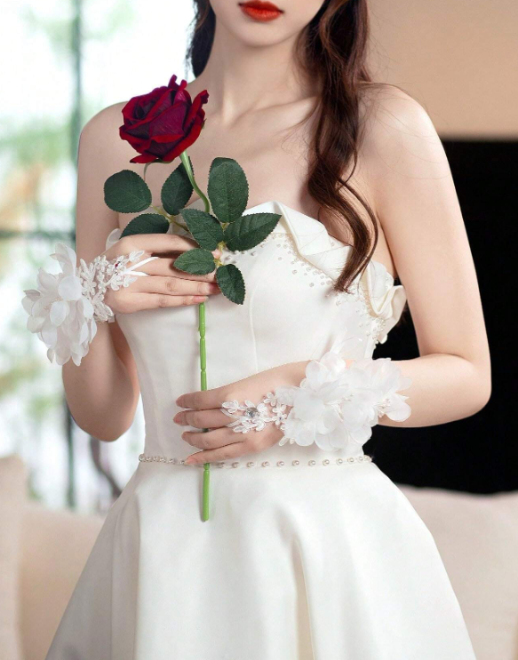 Lace Flower Short Gloves