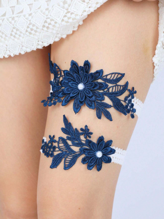 2pcs Appliques Decor Bridal Garter Navy