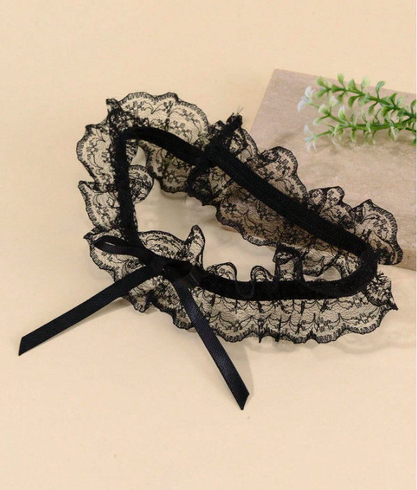 Black Lace Floral Bowknot Garter