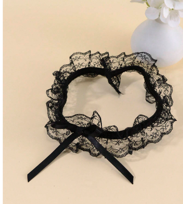 Black Lace Floral Bowknot Garter