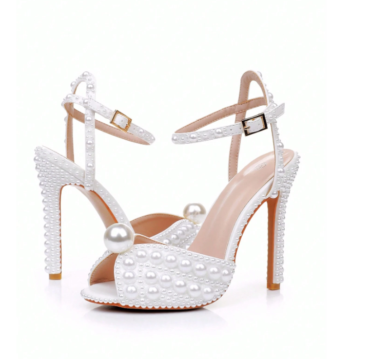 Pearl Bridal Peep Toe  High Heel Sandals