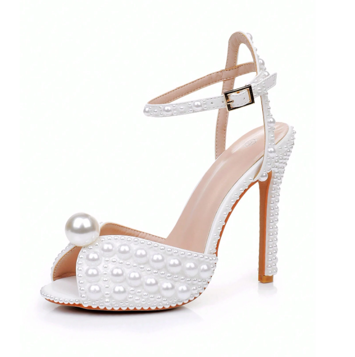 Pearl Bridal Peep Toe  High Heel Sandals