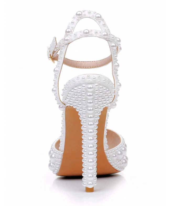 Pearl Bridal Peep Toe  High Heel Sandals