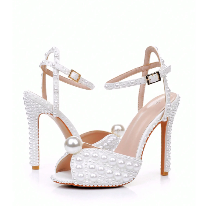 Pearl Bridal Peep Toe  High Heel Sandals