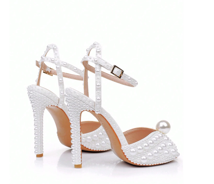 Pearl Bridal Peep Toe  High Heel Sandals