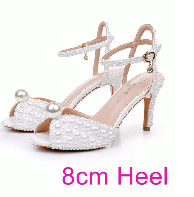 Pearl Bridal Peep Toe  High Heel Sandals 8cm