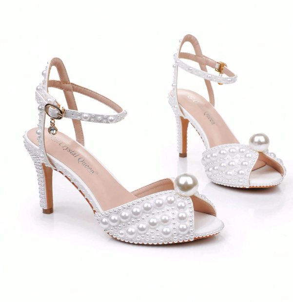 Pearl Bridal Peep Toe  High Heel Sandals 8cm