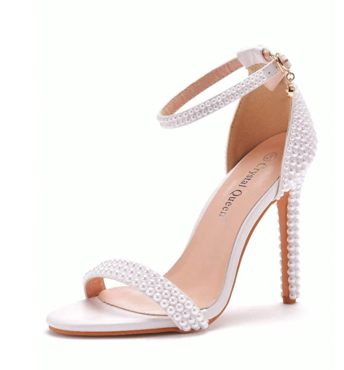 Riveted Pearl Open Toe Thin High Heel Sandals