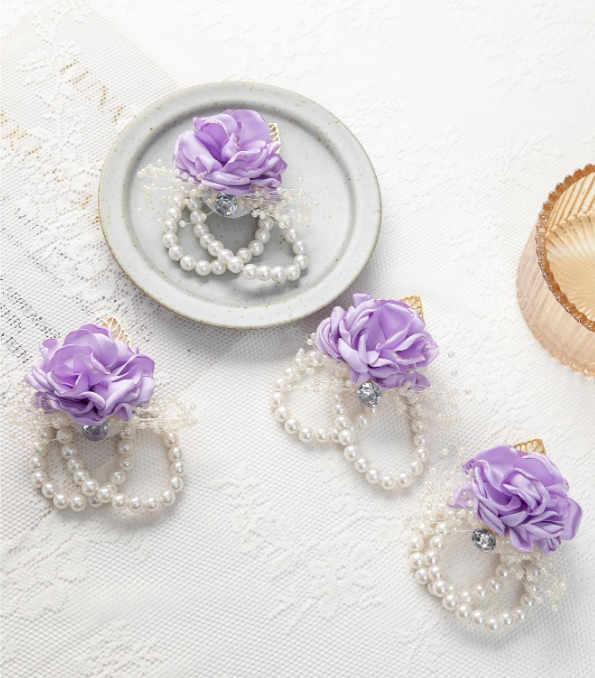 Elastic Beaded Bracelet And Faux Flower Bridesmaids Corsage