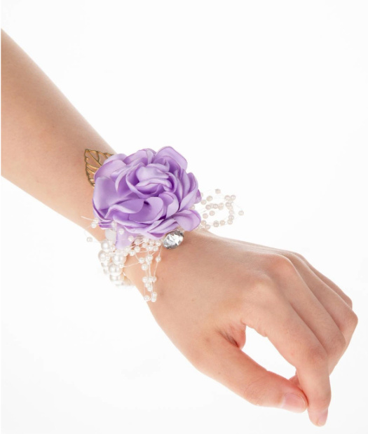 Elastic Beaded Bracelet And Faux Flower Bridesmaids Corsage