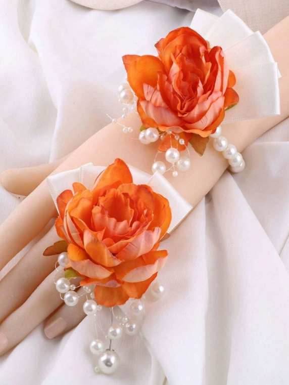 Bridesmaids Orange Wrist Corsage