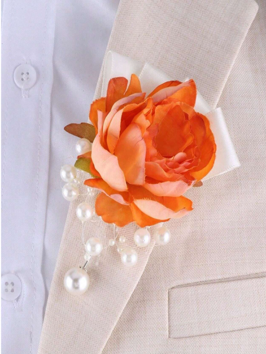 Orange Rose Pin Flower Boutonniere