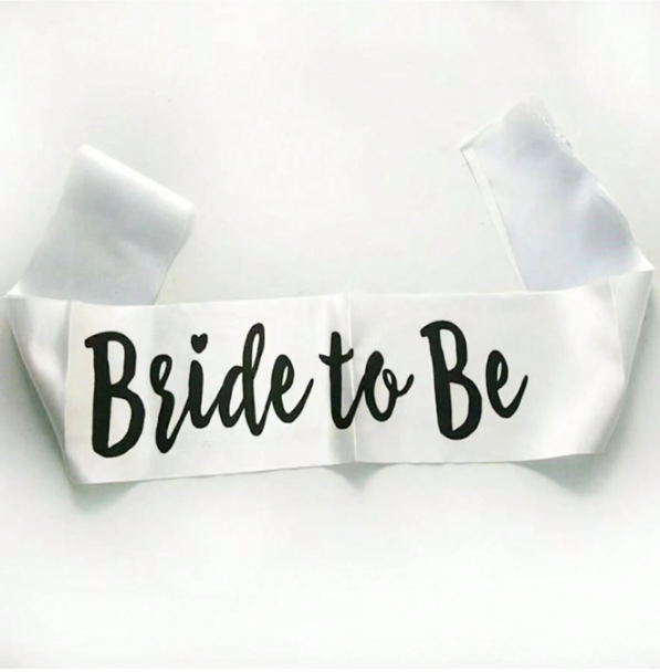 Bride & Bridesmaid 7pcs Black Text On White Sash Set