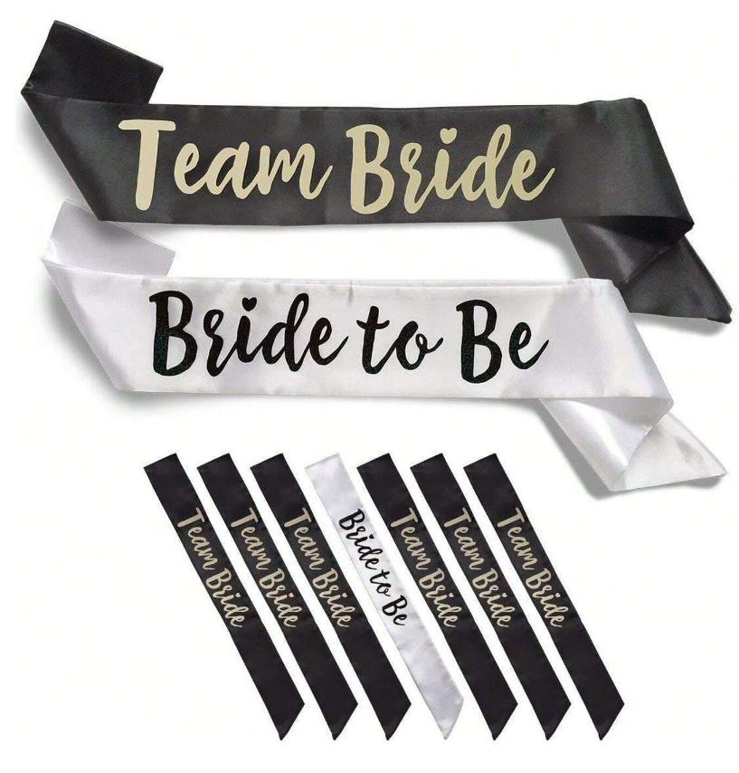 Bride & Bridesmaid 7pcs Black Text On White Sash Set