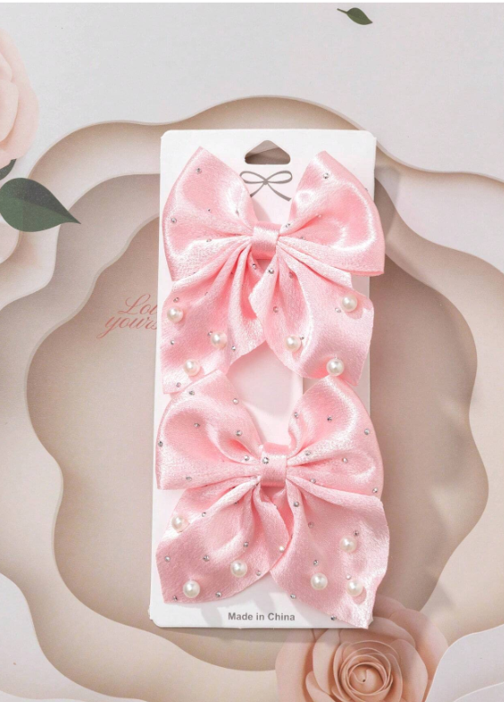 2pcs Pearl Bowknot Hair Clips For Kids