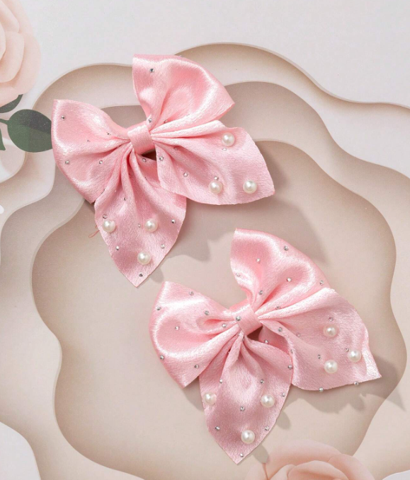 2pcs Pearl Bowknot Hair Clips For Kids