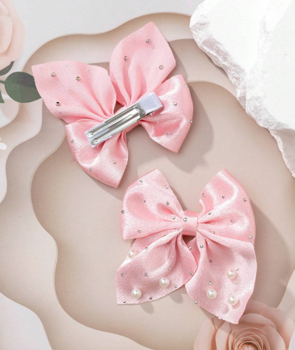 2pcs Pearl Bowknot Hair Clips For Kids