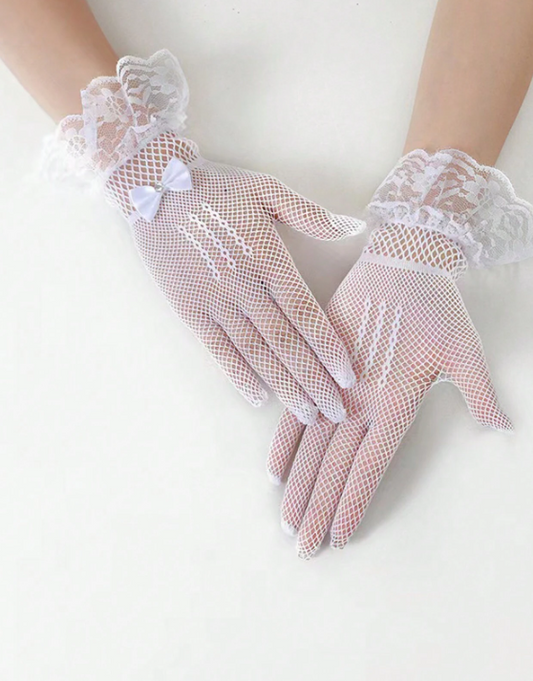 Elegant Short Lace Gloves Tea Party White