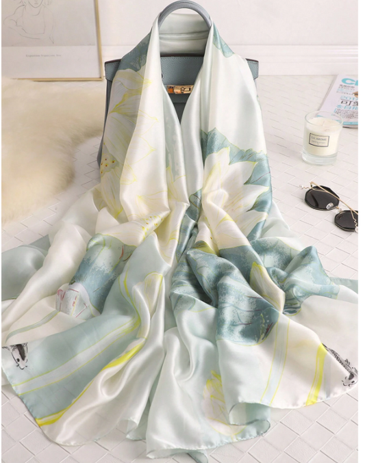 Elegant Shiny Print Satin Scarf, Lightweight