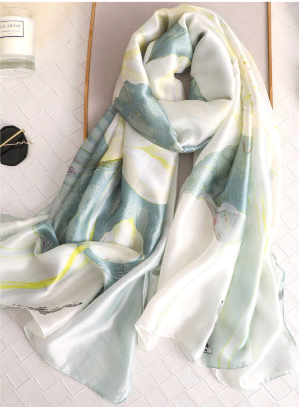 Elegant Shiny Print Satin Scarf, Lightweight