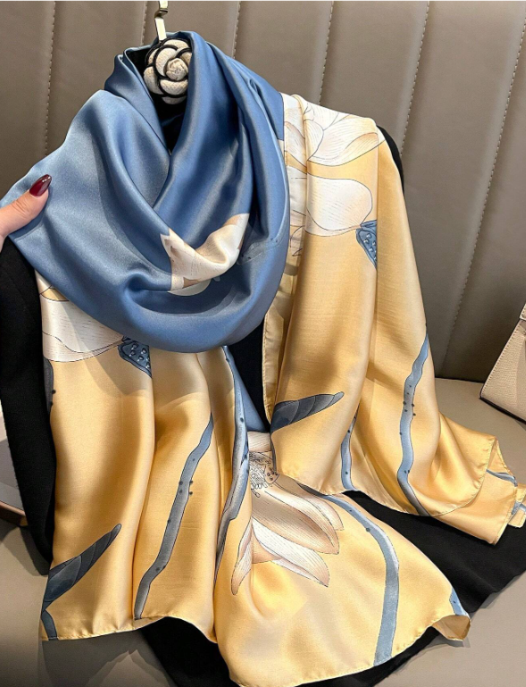 Shiny Satin Printed Long Scarf