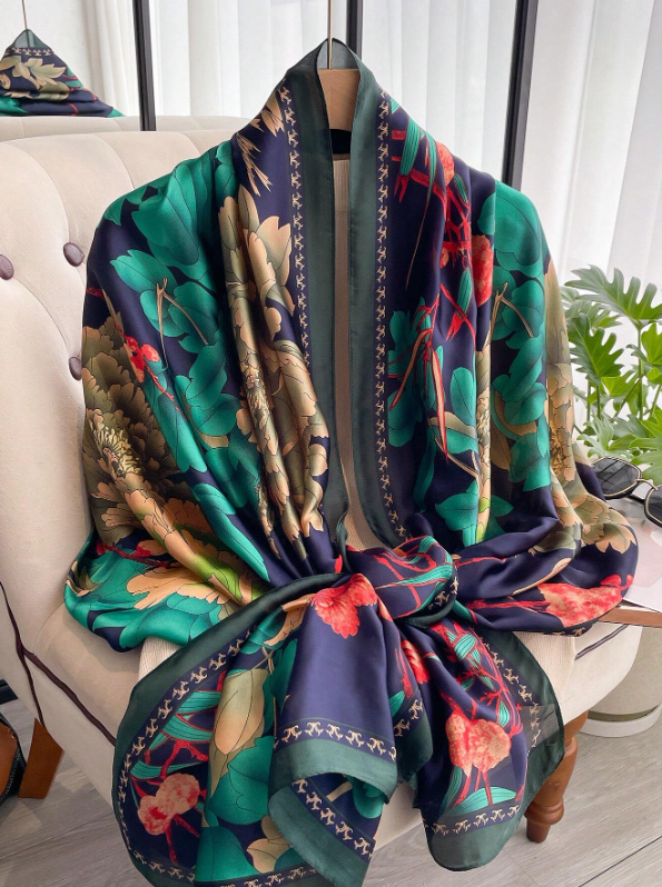 Silk Flowers Printed Beach Vacation Shawl