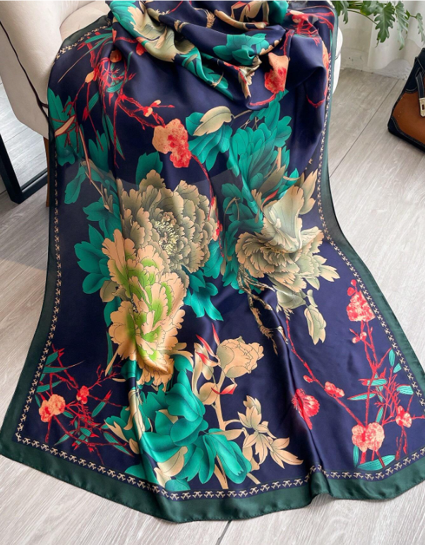 Silk Flowers Printed Beach Vacation Shawl