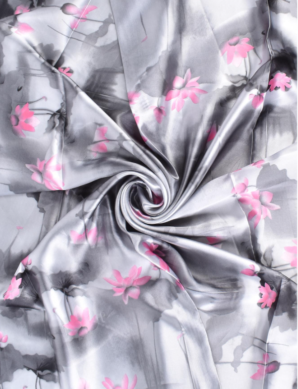 Lotus Flower Pattern Printed Ladies' Square Scarf Grey