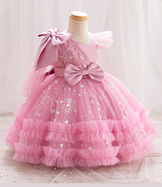 Bow Decor Mesh Patchwork High-End Design Party Princess Dress