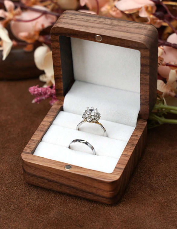 Walnut Wood 'we Do' Carved Double Ring Box