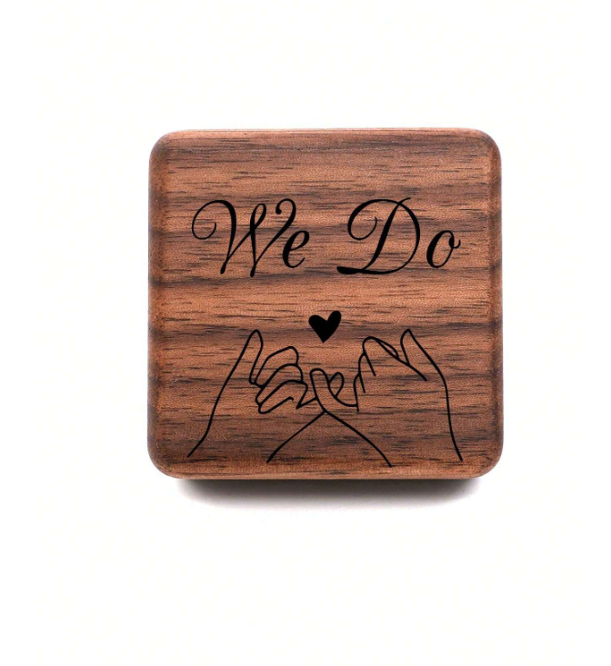 Walnut Wood 'we Do' Carved Double Ring Box