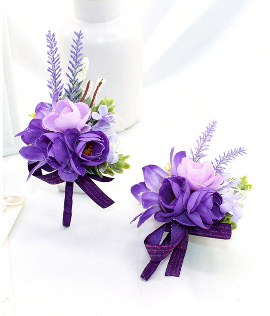 Classic Artificial Purple Rose And Lavender Boutonniere