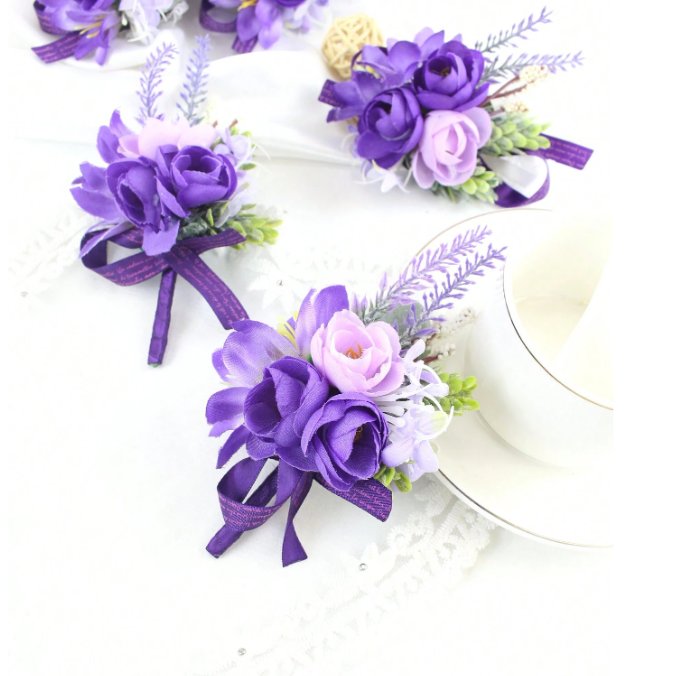 Classic Artificial Purple Rose And Lavender Boutonniere