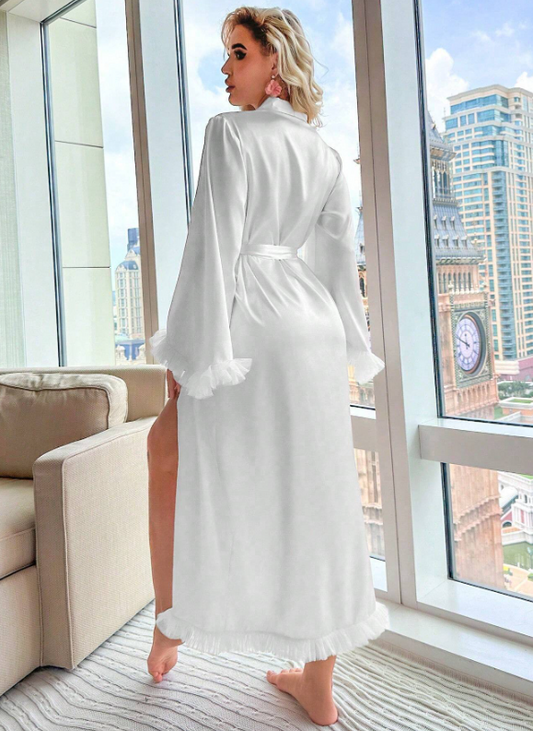 Flounce Hem Bell Sleeve Wedding Preparation Robe