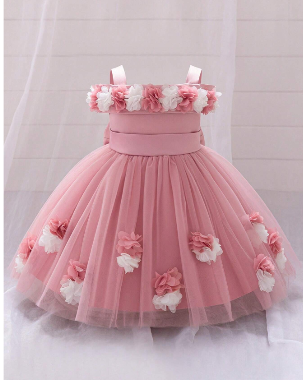 Baby Girls Floral Mesh Adorable Fluffy Birthday Party Dress