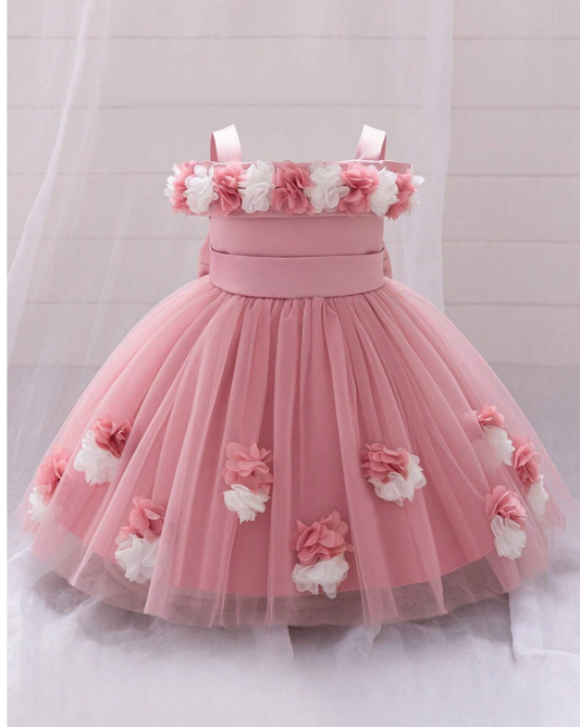 Baby Girls Floral Mesh Adorable Fluffy Birthday Party Dress