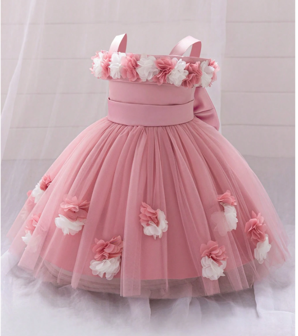 Baby Girls Floral Mesh Adorable Fluffy Birthday Party Dress