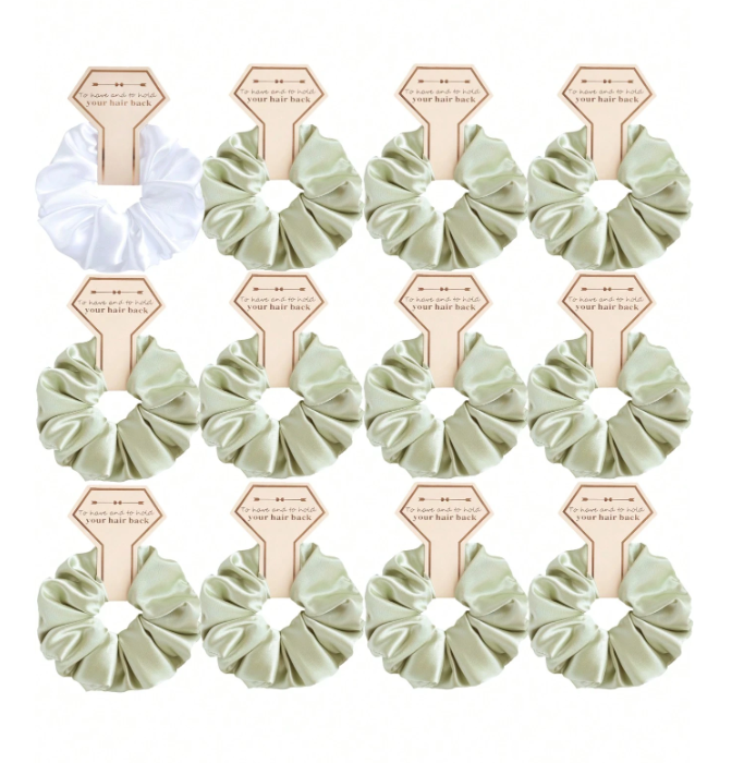 12pcs Satin Hair Scrunchies Sage Green