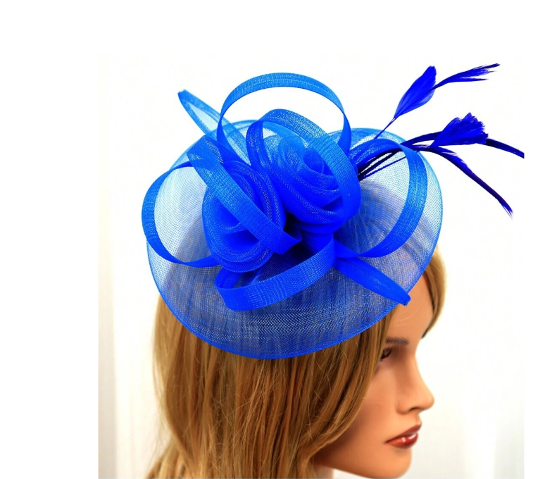 Royal Blue Fascinator Hat With Feathers